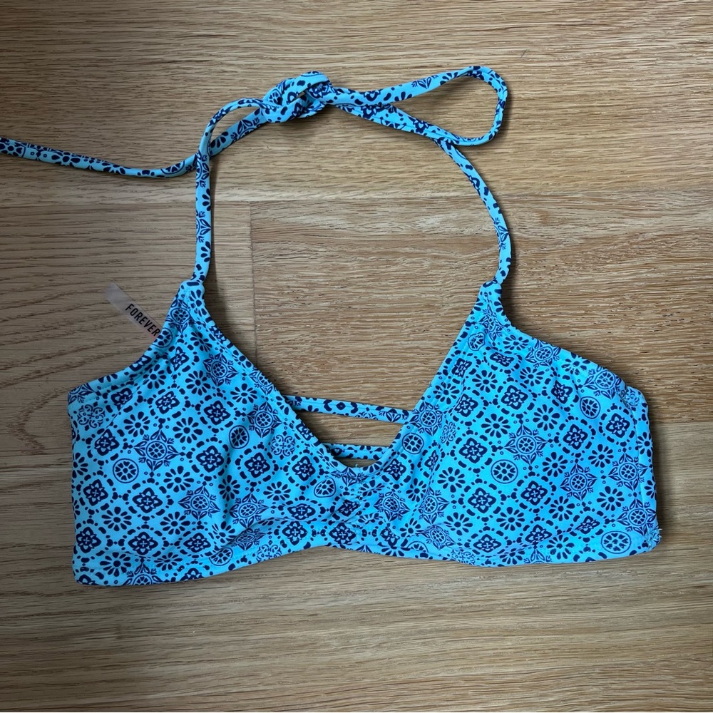 Blue Patterned Forever 21 Bikini Top